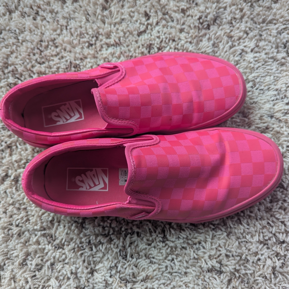 Vans Checkered Pink Slip-On Sneakers, Men's 7.5 (About A Women's 9)